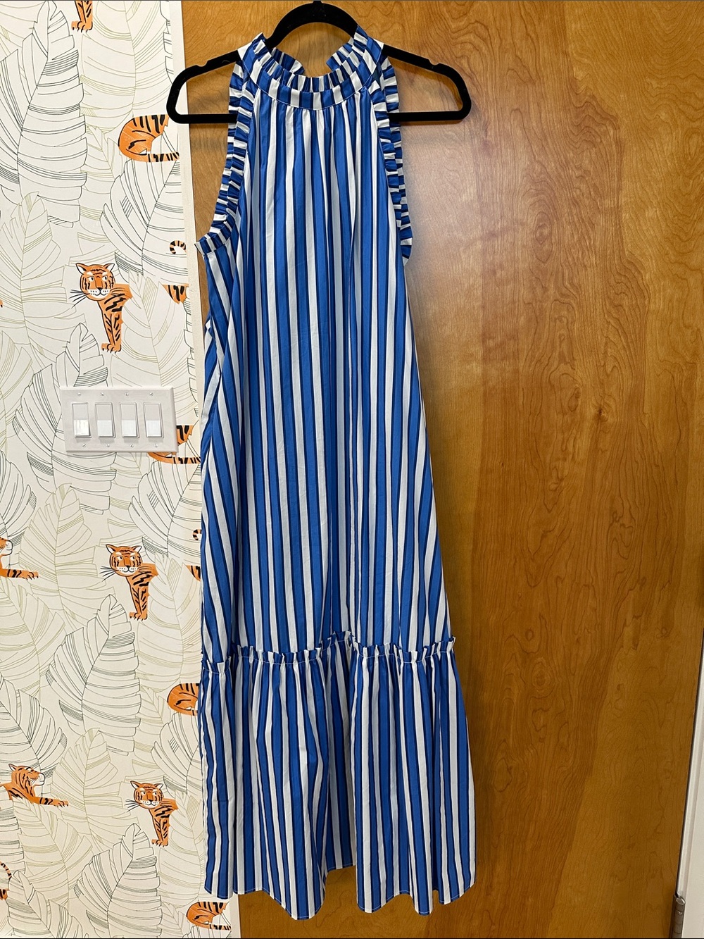 Blue and White Striped Halter Maxi Dress Sz S